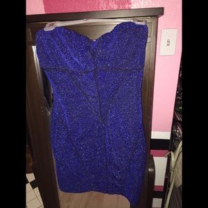 Blue strapless cocktail dress