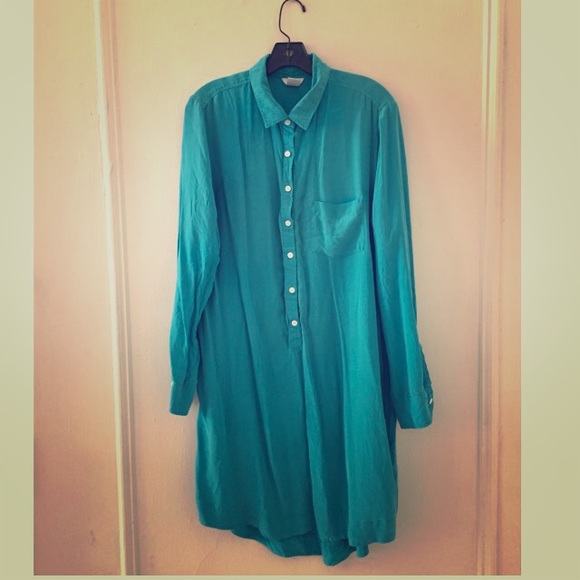 Teal- 100% silk shirtdress