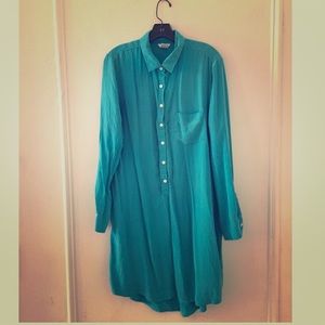 Teal- 100% silk shirtdress