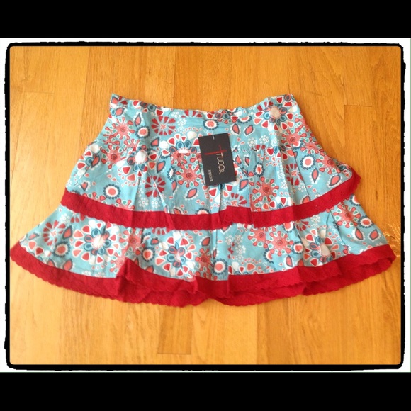 Cute & Flowy. Teal floral and lace skirt - Picture 1 of 1