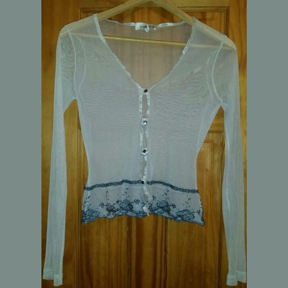 Transparent Embroidered Button Down Top