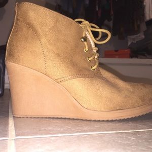 Brown suede wedges