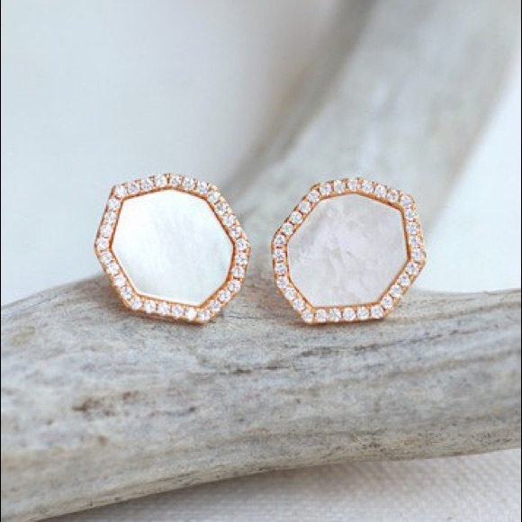 CZ Rim Hexagon MOP Earrings