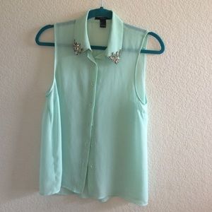 Mint green collared tank