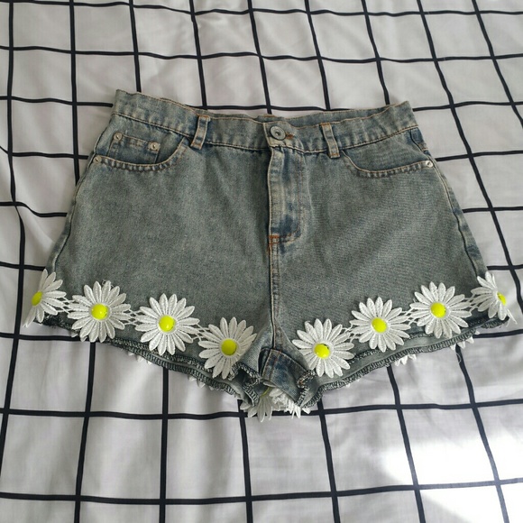 Sunflower Embellished High Waisted Shorts