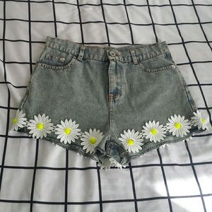 Sunflower Embellished High Waisted Shorts