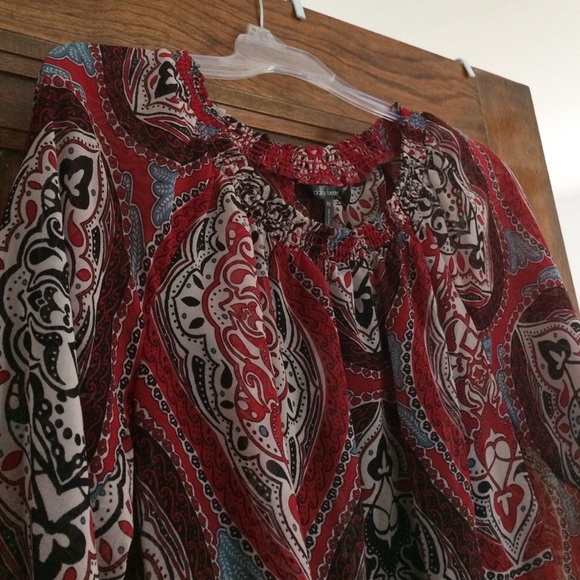 Sheer Red & Black Boho Printed Top - Picture 2 of 3