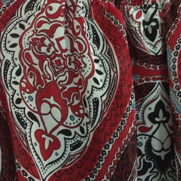 Sheer Red & Black Boho Printed Top - Picture 3 of 3