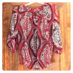 Sheer Red & Black Boho Printed Top