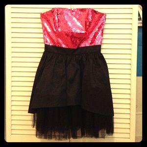 Hot Pink Sequin Black Tulle Betsey Johnson Dress