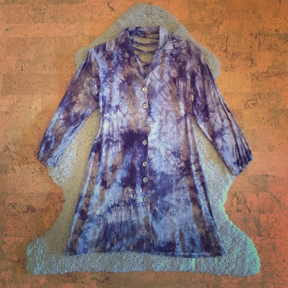 grey tie dye tunic with lace up back