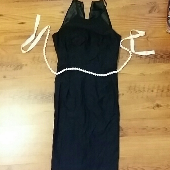 Black halter dress with pearl belt - Picture 1 of 2