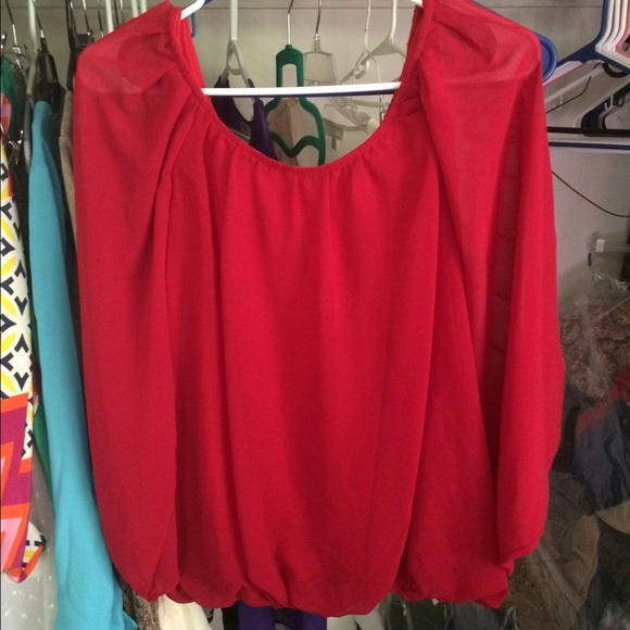 Red sheer blouse