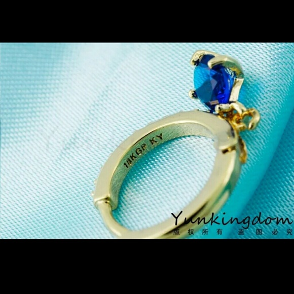 Yellow Gold Plated ElegantBlue Cubic Zircon Drop E - Picture 3 of 4