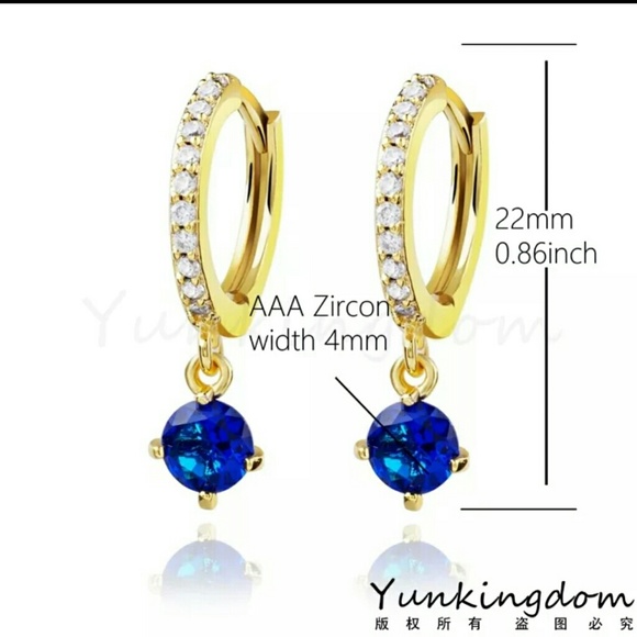 Yellow Gold Plated ElegantBlue Cubic Zircon Drop E - Picture 4 of 4