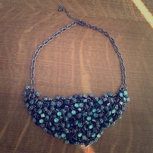 Fun & Flirty Aqua, Black, & Silver Bib Necklace