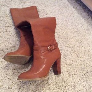 Cognac stacked heel boots