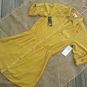 Mustard Gold Button Up Dress & Free Gift!