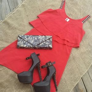 Bold Beaded Strap Red Dress & Sexy Heels Bundle