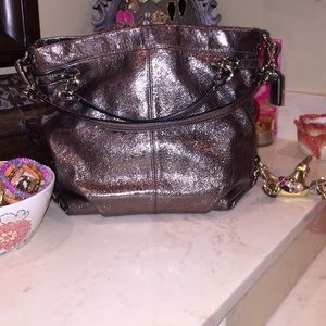 Coach metallic silver leather handbag
