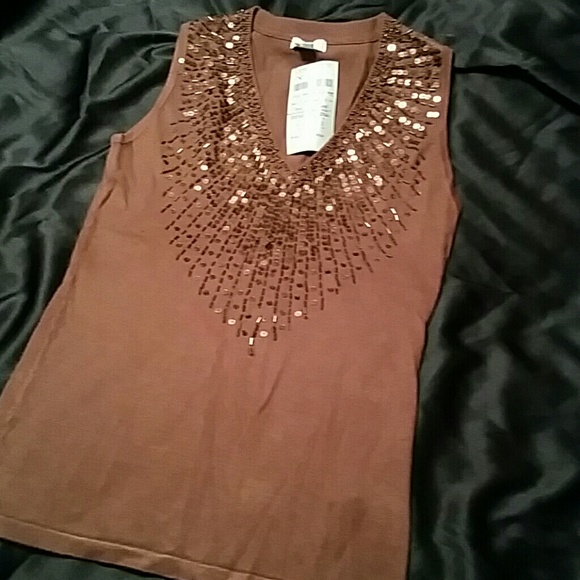 Cache Tops - Cache chocolate brown sequin top