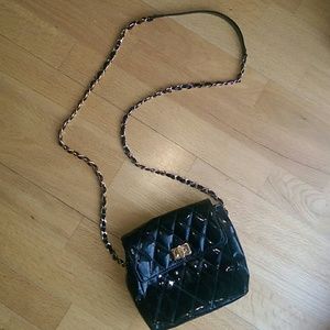 Quilted Black Patent Leather and Gold Chain Purse