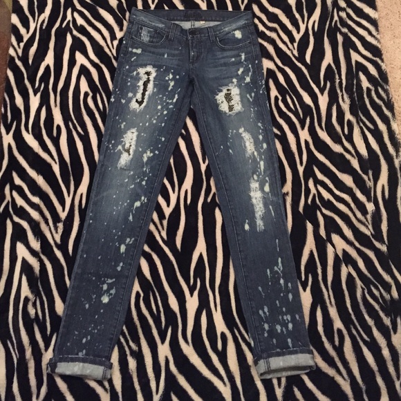 Bebe Destructed Acid Wash Skinny Jeans