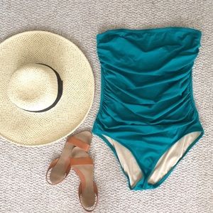 Green J. Crew One Piece Strapless Swim Suit