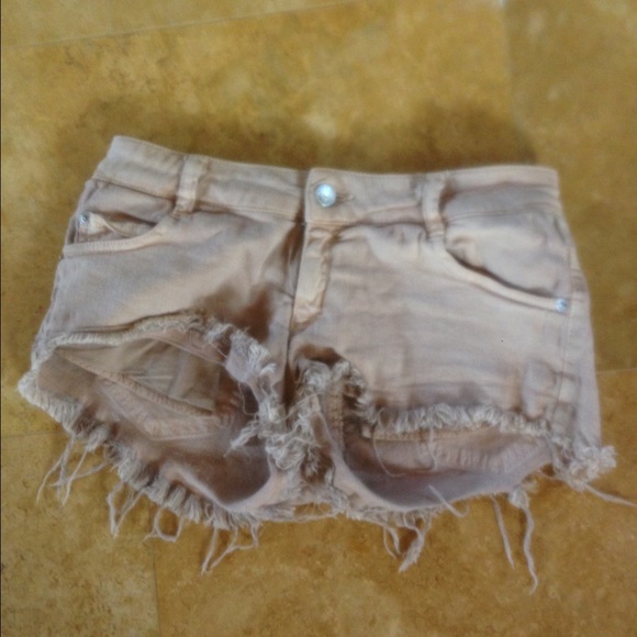 Brandy Melville Tan Distressed Shorts