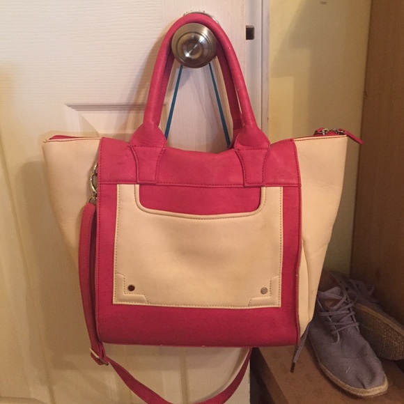 Pink and off white handbag
