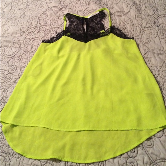 Lime green blouse, high low