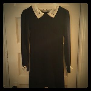 Dark blue collared sweater dress