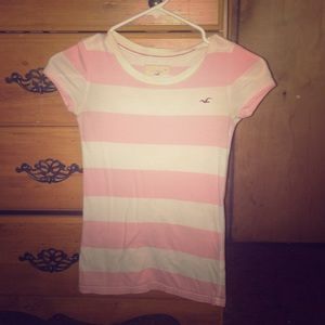 Cute XS  pink and white striped hollister tshirt!