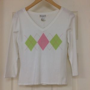 3Q Slv V-Neck With Argyle Pullover