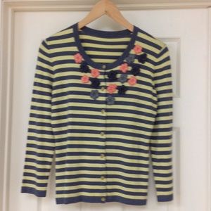 Striped Cardigan With Attached Flower in Front