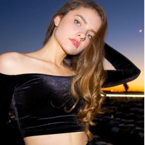 Stretch velvet long sleeve off shoulder top - Picture 1 of 3