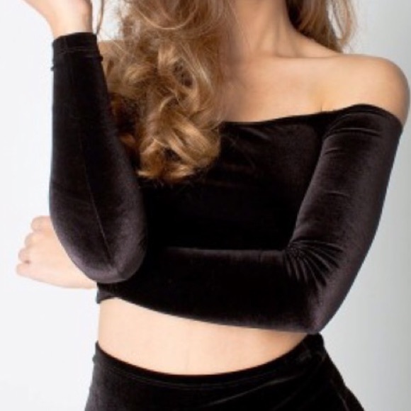 Stretch velvet long sleeve off shoulder top - Picture 3 of 3