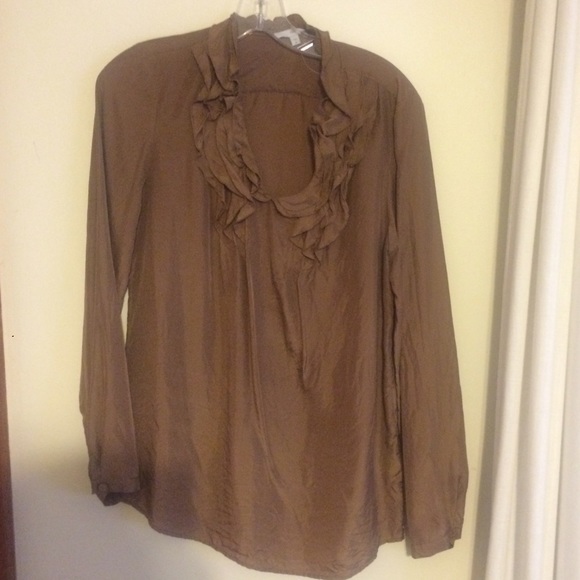 Long Sleeve 100% Silk Top with Ruffle Detail