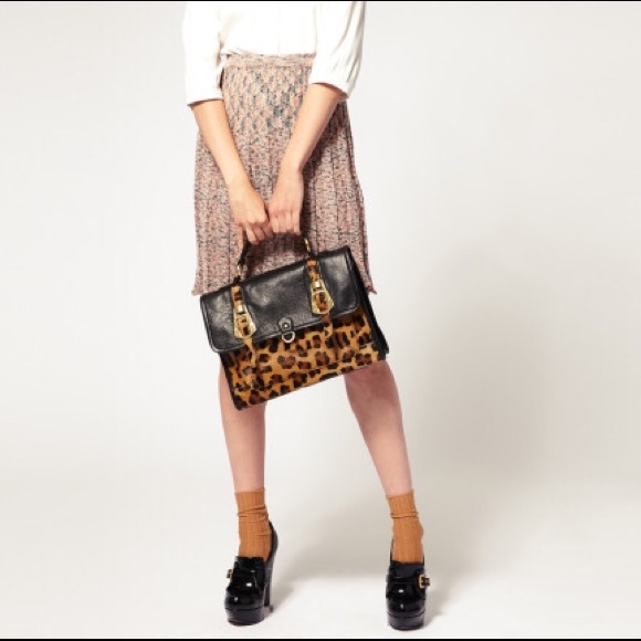 ASOS Leather Leopard Metal Buckle Satchel