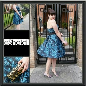 Metallic blue black rose eShakti fit flare dress