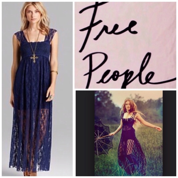 Free People Dresses & Skirts - Free People Indigo (Blue) Lace Maxi Dress.  NWT.