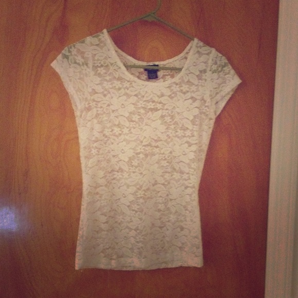 Sheer white lace top.