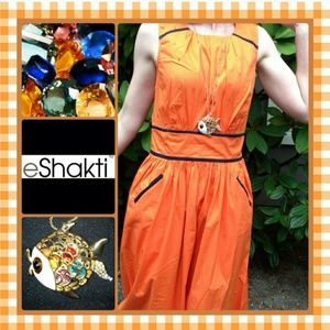 Orange with navy trim cotton eShakti dress