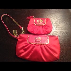 Coach Hot Pink Satin Wristlet & Coin Purse