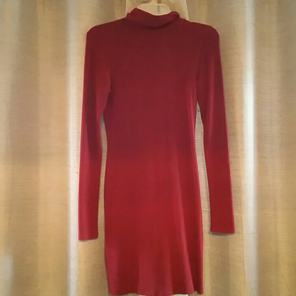 Marroon, open back, turtleneck dress