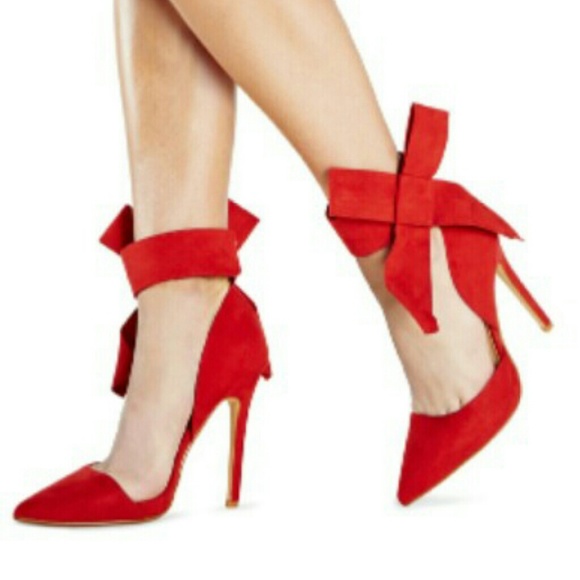 Red Pointed Toe Bow Heels