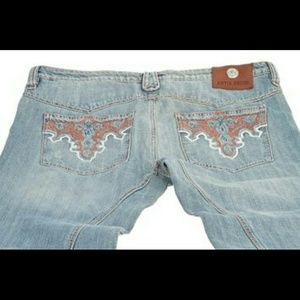 Antik denim jeans with brown embroidered pockets