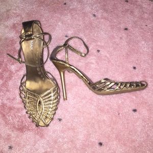 Bronze Gold caged sandals heels