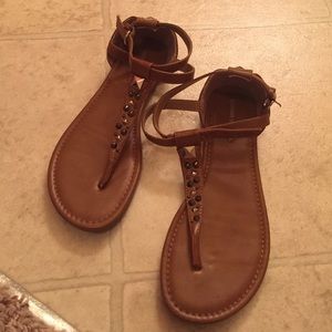 Chestnut brown studded sandals