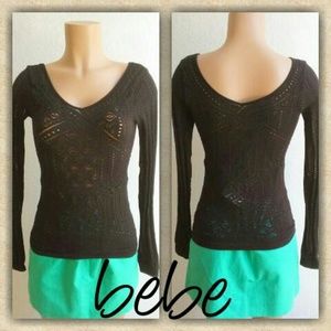 BEBE BLACK STRETCH LACE TOP